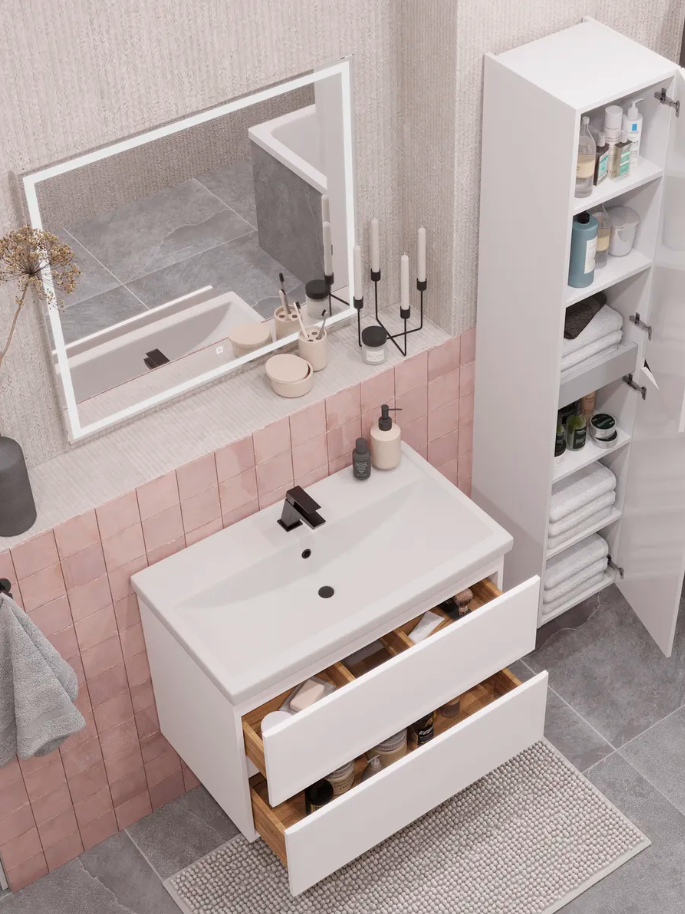 Тумба подвесная SanStar Велья 70 с раковиной Фостер 70, белая