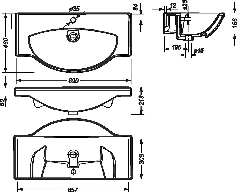 Тумба с раковиной Francesca Империя 90 напольная, 2 ящика, 3 двери, белая