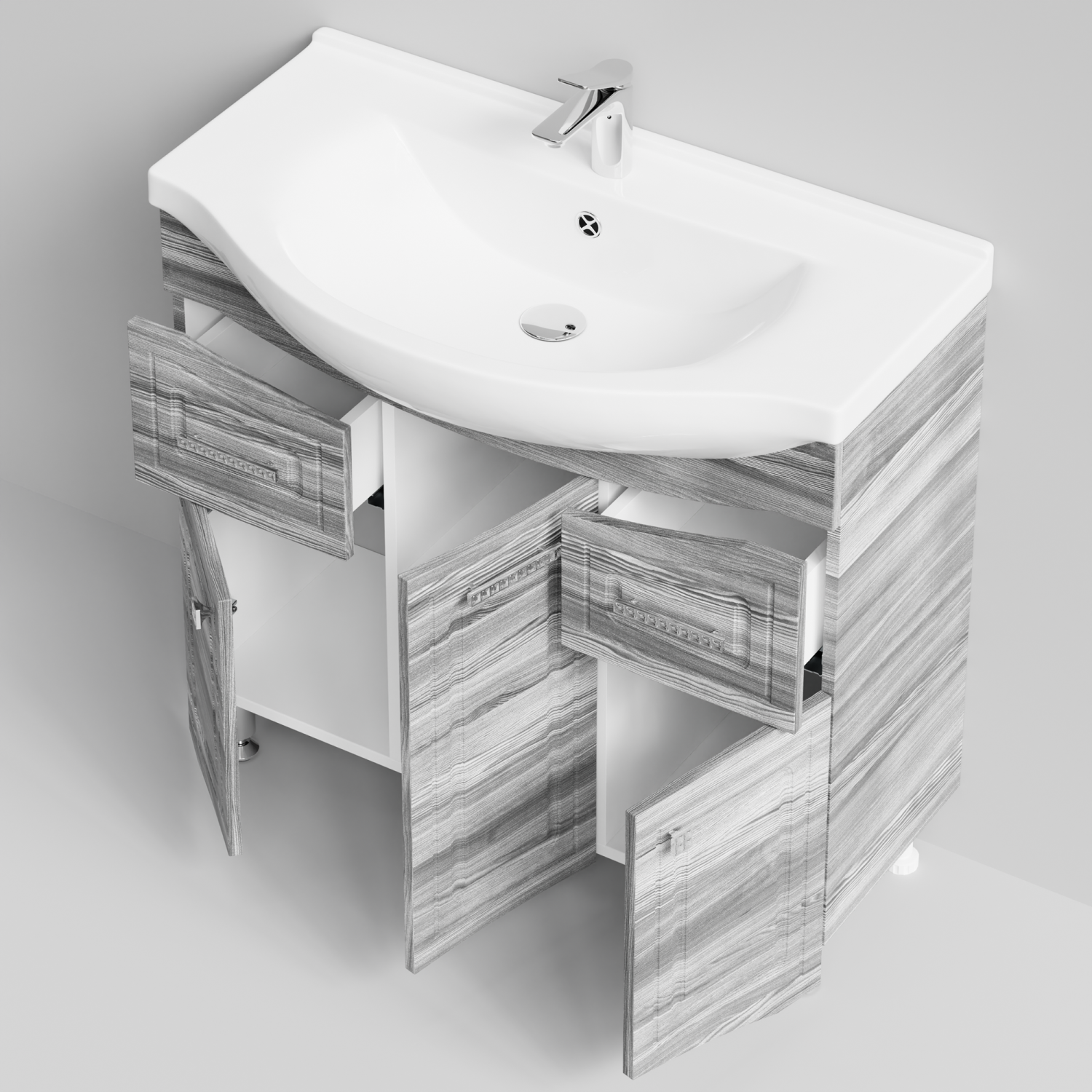 Тумба с раковиной Адам 90 напольная, Лиственница структурная контрастно-серая, петли справа