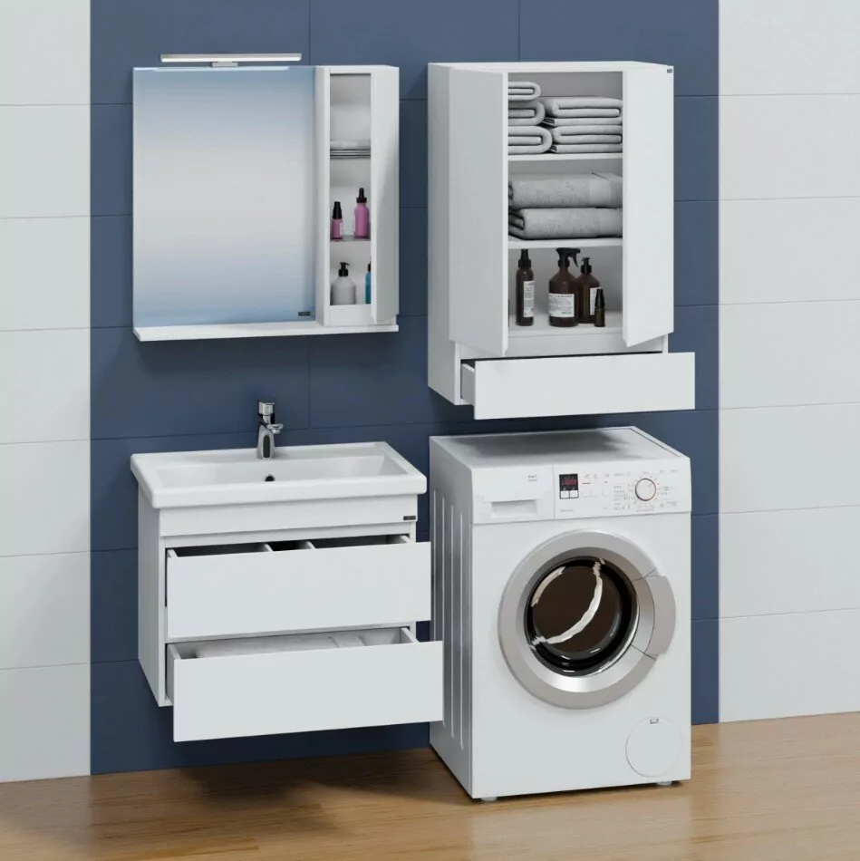 Тумба подвесная Санта Марс 70 с раковиной Фостер 70, два ящика, белая