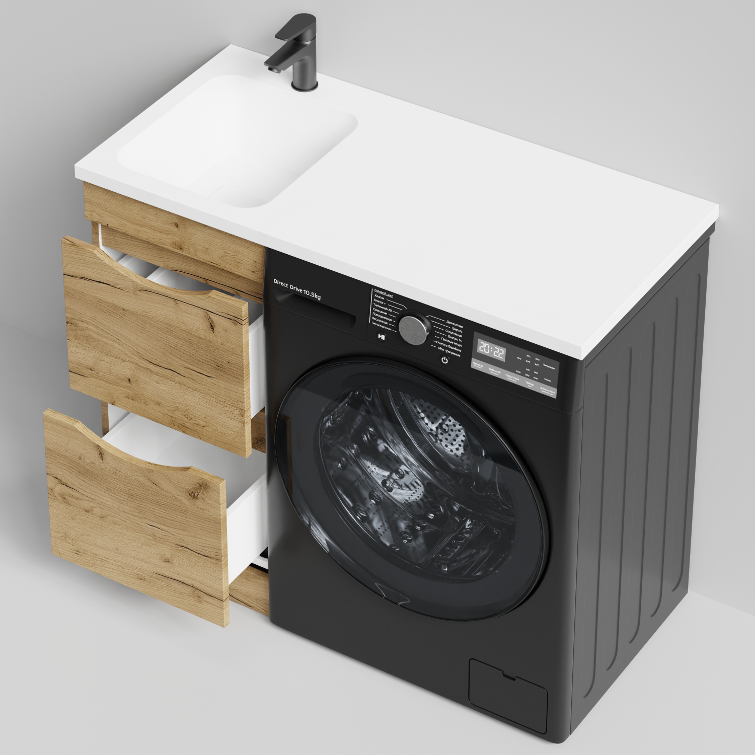 Тумба Vod-ok 38 с раковиной Смайл 100 напольная, под стиральную машину, левая, Дуб Тортуга