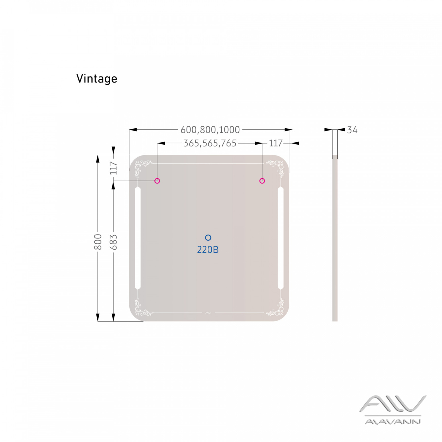 Зеркало Alavann Vintage 60 свет, ИК выключатель