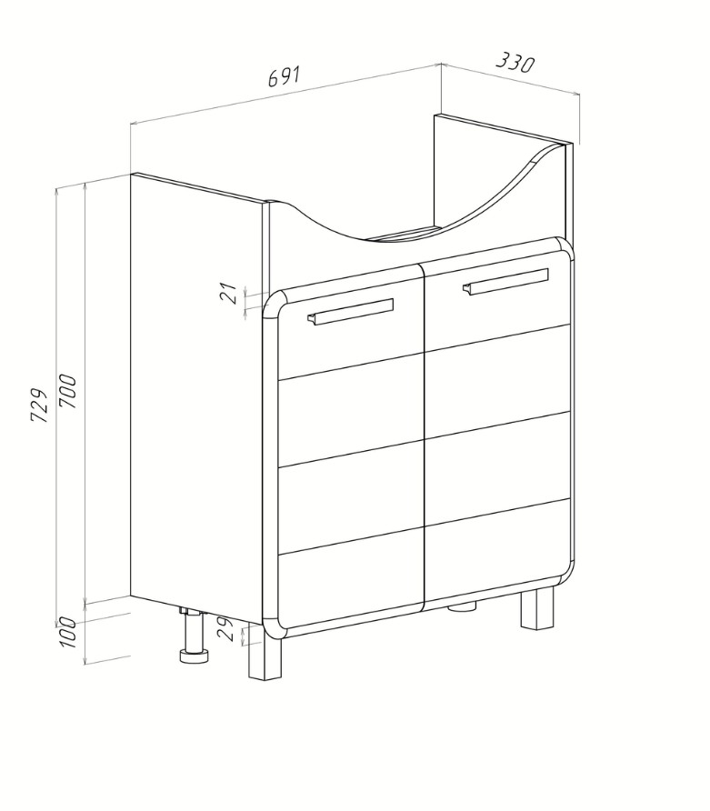 Тумба напольная Runo Эрика 75 с раковиной Элеганс 75, 2 двери, белый