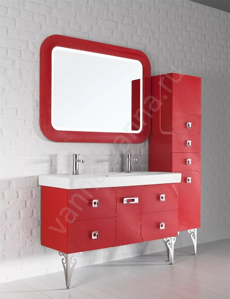 Тумба подвесная Vod-ok Elite Астрид 120 с двойной раковиной Classica 120, 5 ящиков, белая