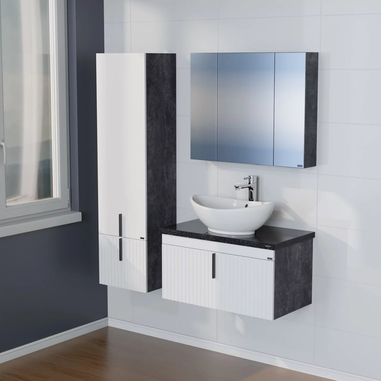 Пенал Санта Юпитер 40 R подвесной, белый/темный бетон