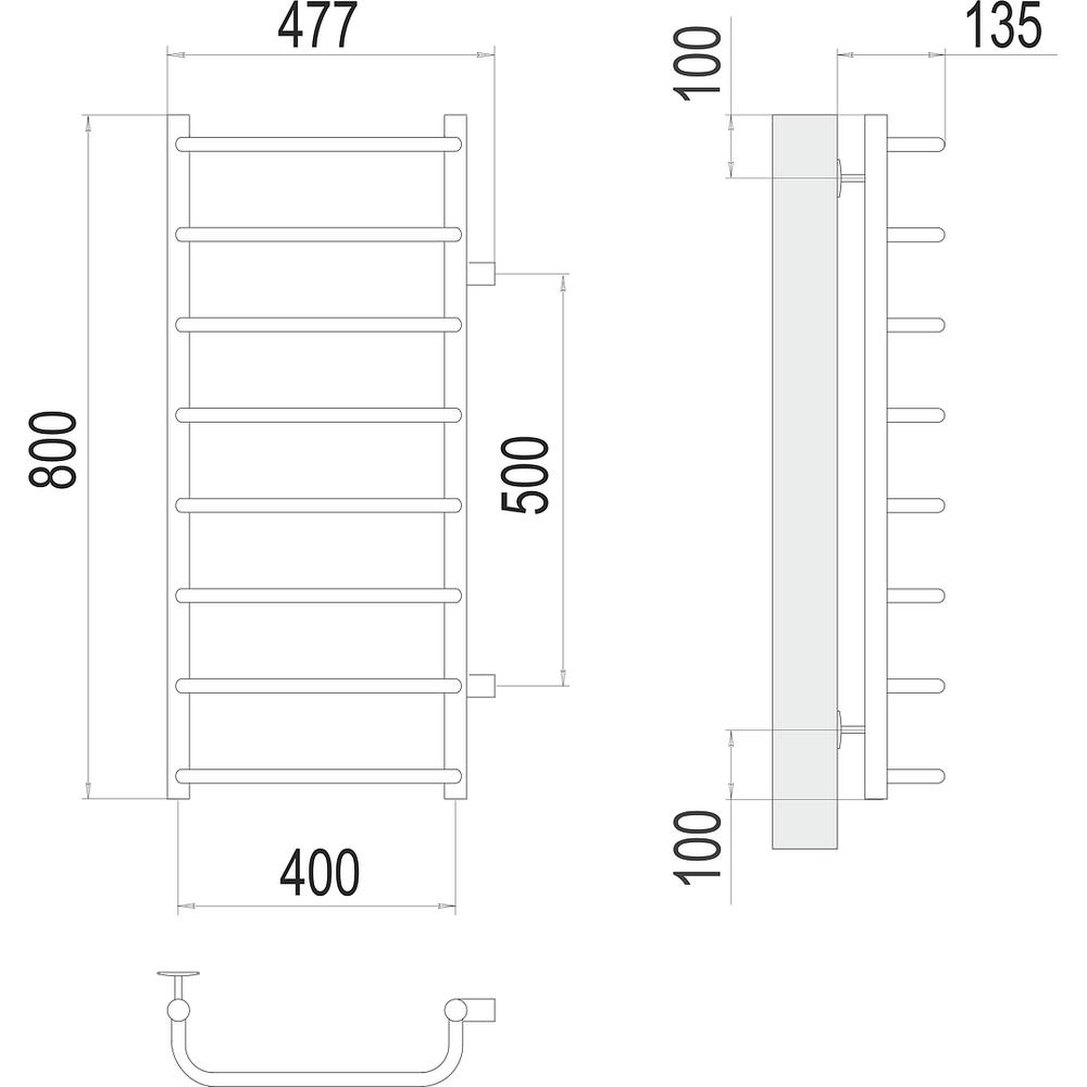 Полотенцесушитель водяной (боковое подключение) Terminus Стандарт П8 40х80 бп 500