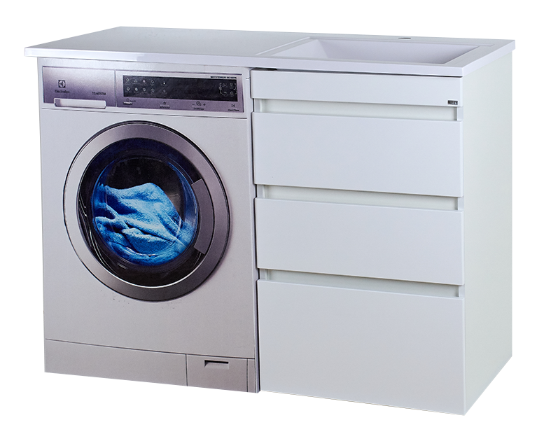 Тумба с раковиной Misty Фостер 55 с 3 ящиками, под стиральную машину, с раковиной Misty Гавана 120 L, белый