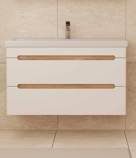 Тумба подвесная SanStar Diva 100 с раковиной Фостер 100белый, дуб вотан