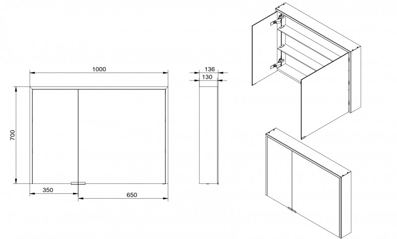 Зеркало-шкаф Esbano ES-5010NS 100x70X14