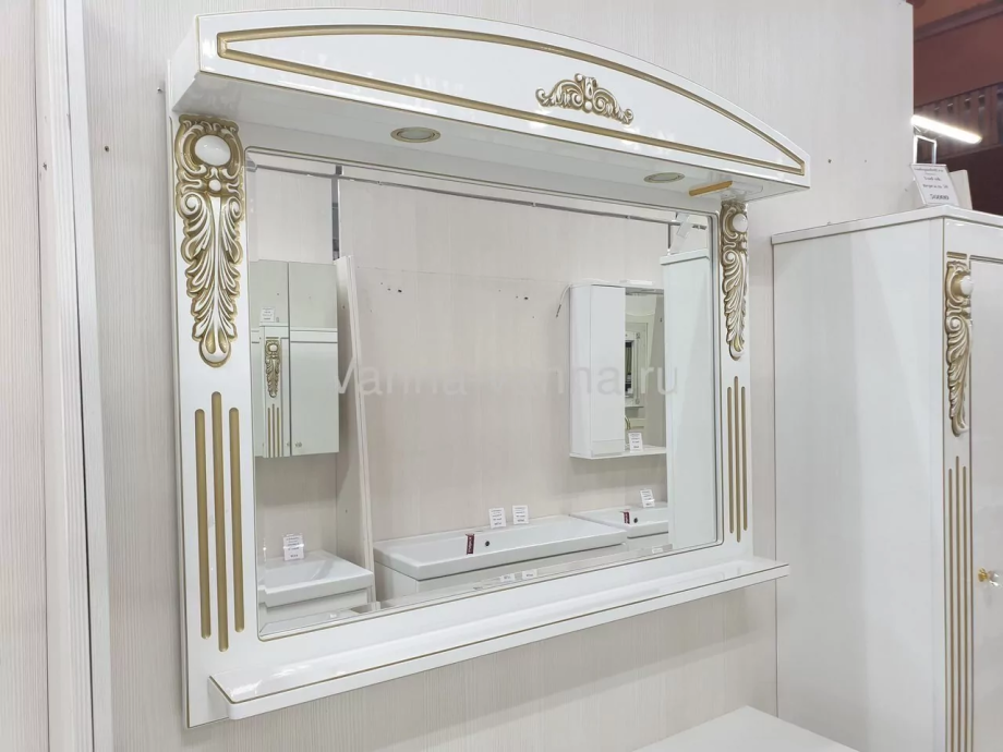 Зеркало Vod-ok Elite Версаль 120 свет, белый, патина серебро, золото