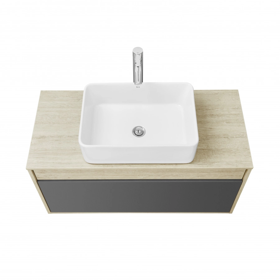 Тумба подвесная Aquaton Лофт Урбан 100 с раковиной MILA 35х50, серый графит, дуб орегон