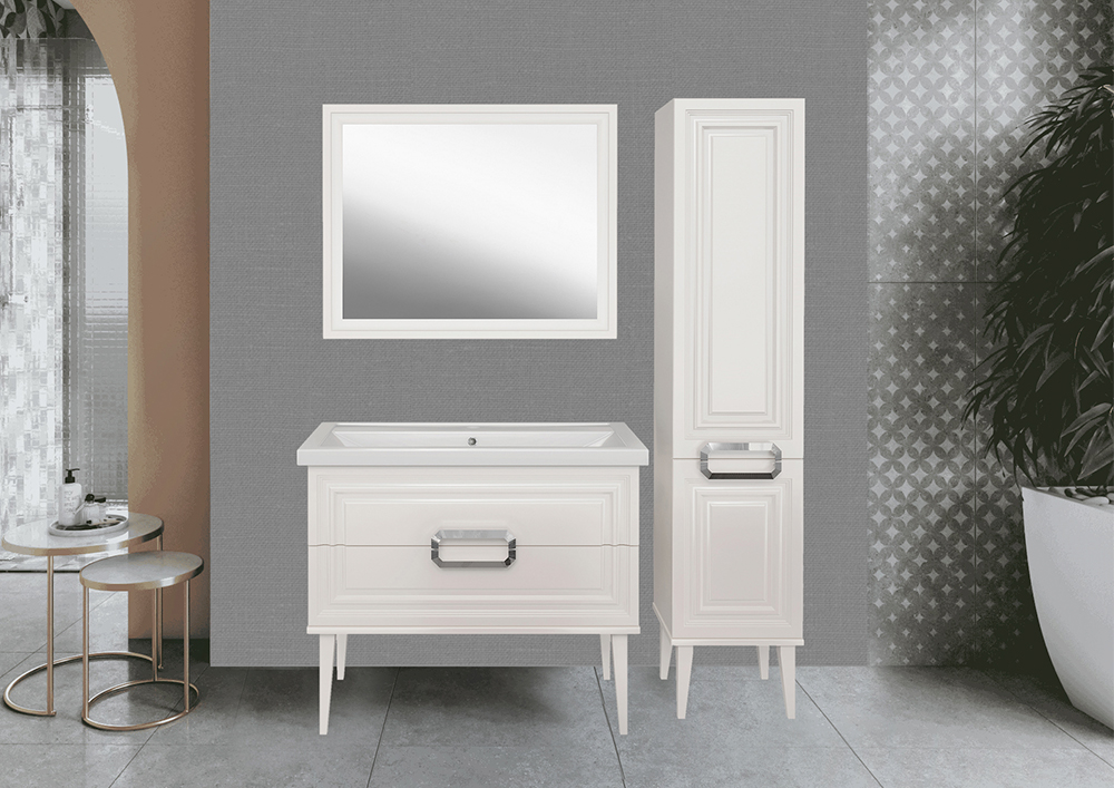 Мебель для ванной ASB Woodline Летиция 100 комплект, напольный, белый, хром