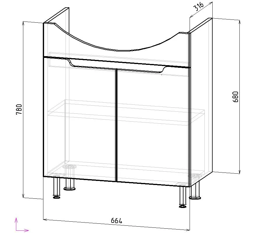 Тумба напольная Emmy Агата 70 с раковиной Балтика 70, 2 двери, белый
