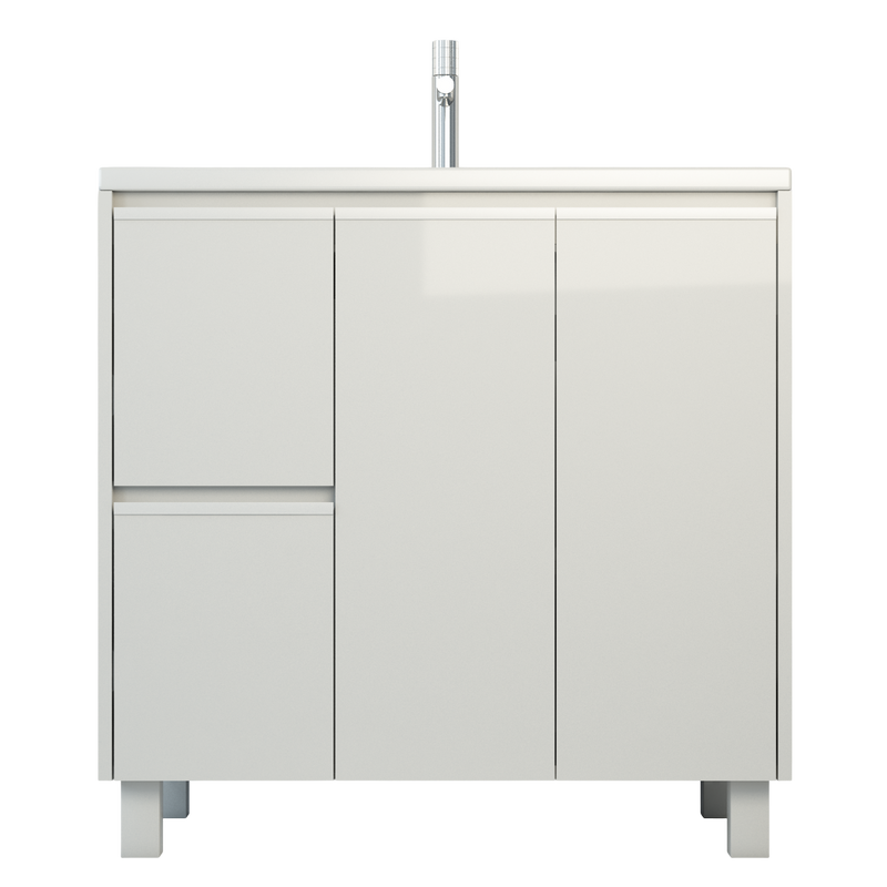 Тумба с раковиной Emmy Вега 80 напольная, 2 ящика, 2 двери, белый