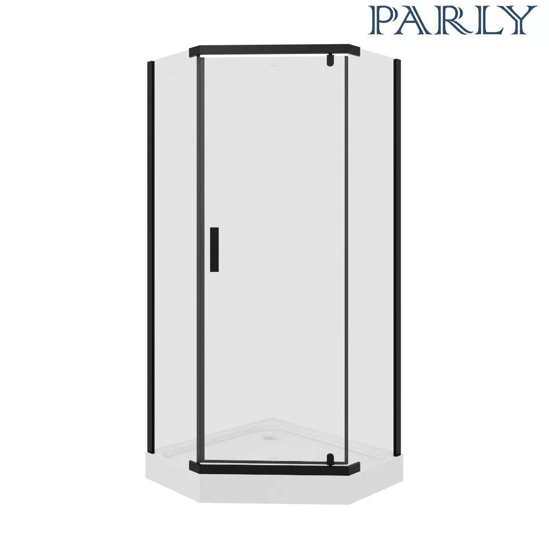 Душевой уголок Parly ZPE911B пятиугольный, с низким поддоном, прозрачное стекло, черный