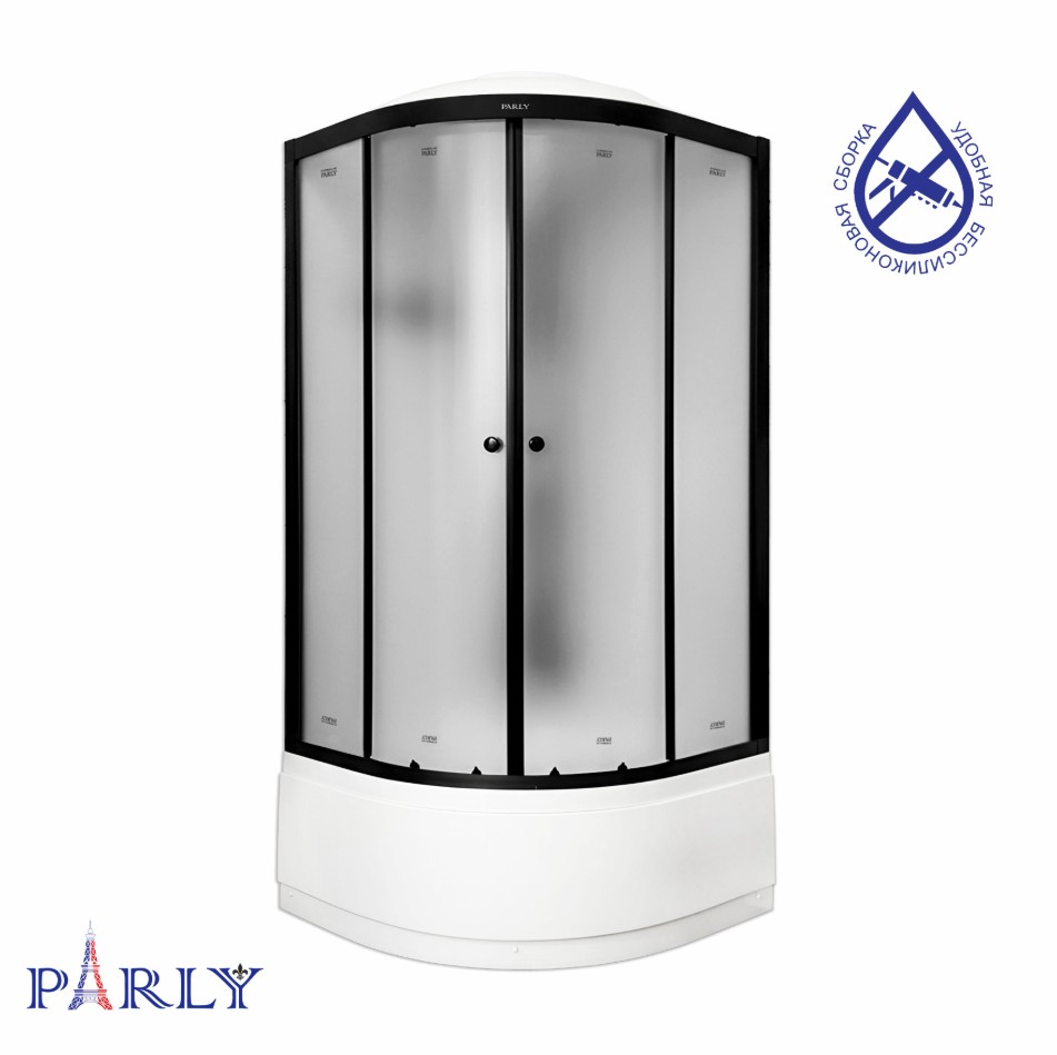 Душевой уголок PARLY BETT B921 90х90х215 1/4 круга, с поддоном, прозрачное стекло, черный