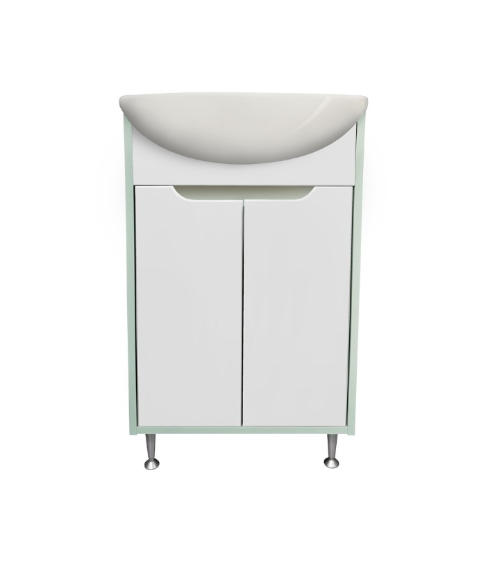 Тумба напольная Runo Эконова с раковиной Уют 50, 2 двери, бирюзово-белый