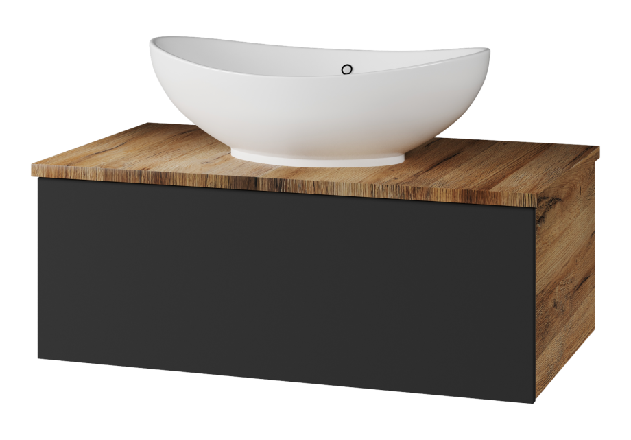 Тумба с раковиной Misty Ива 80 подвесная, графит/дуб вотан