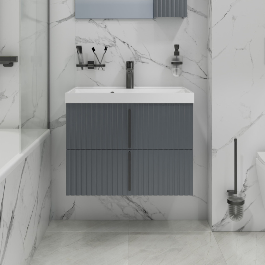 Тумба подвесная Санта Юпитер 70 с раковиной Астория 70, 2 ящика, графит матовый