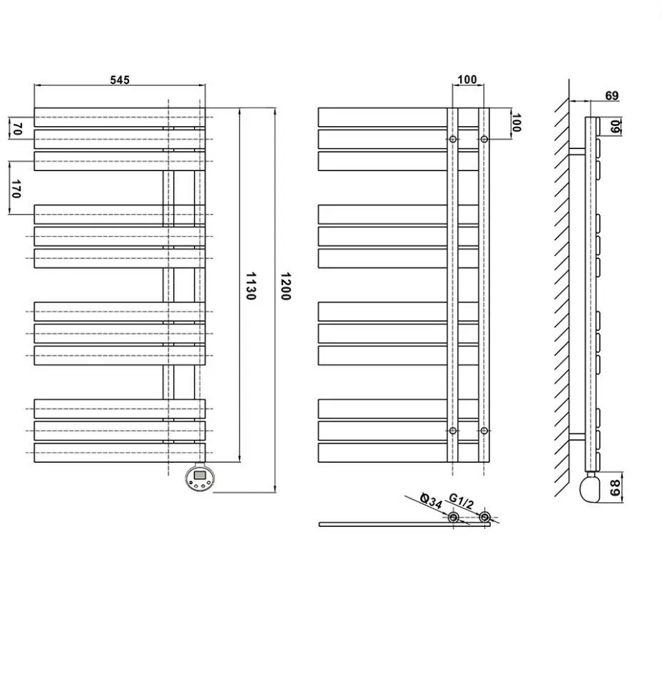 Полотенцесушитель электрический Domoterm Дельта П12 500х1130 ER правый, черный матовый