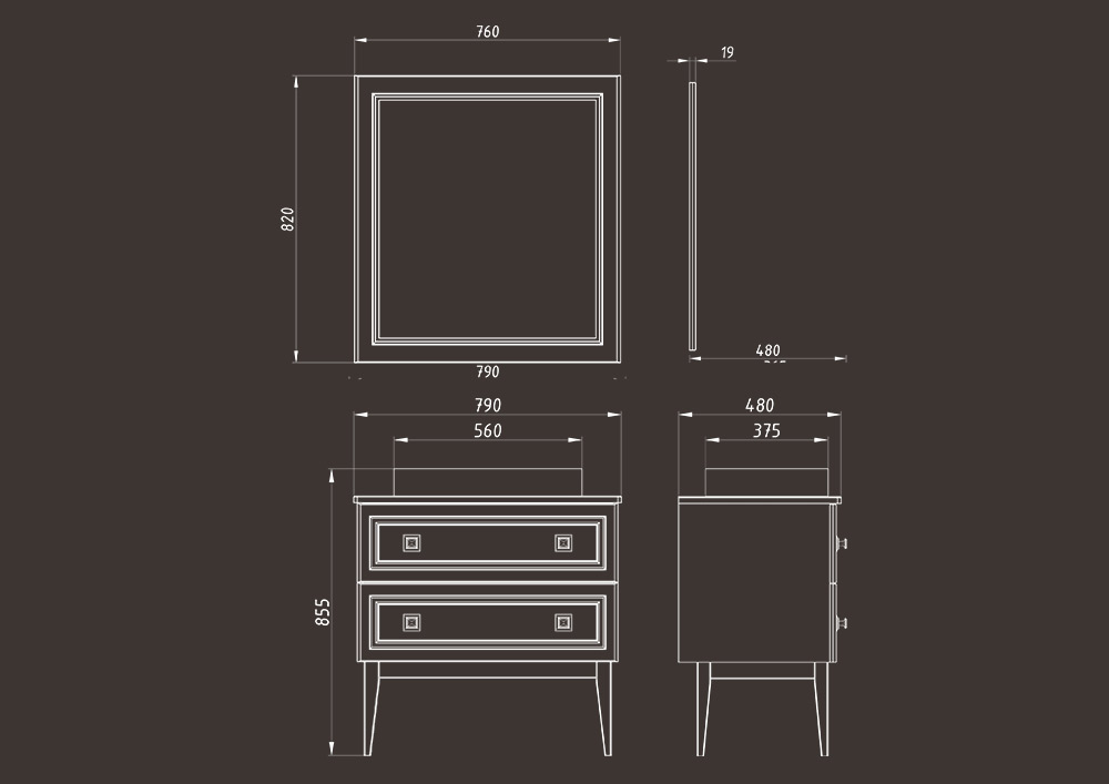 Мебель для ванной ASB Woodline Каталина 80 комплект, подвесной, grey, хром от магазина Vanna-Vanna.ru!