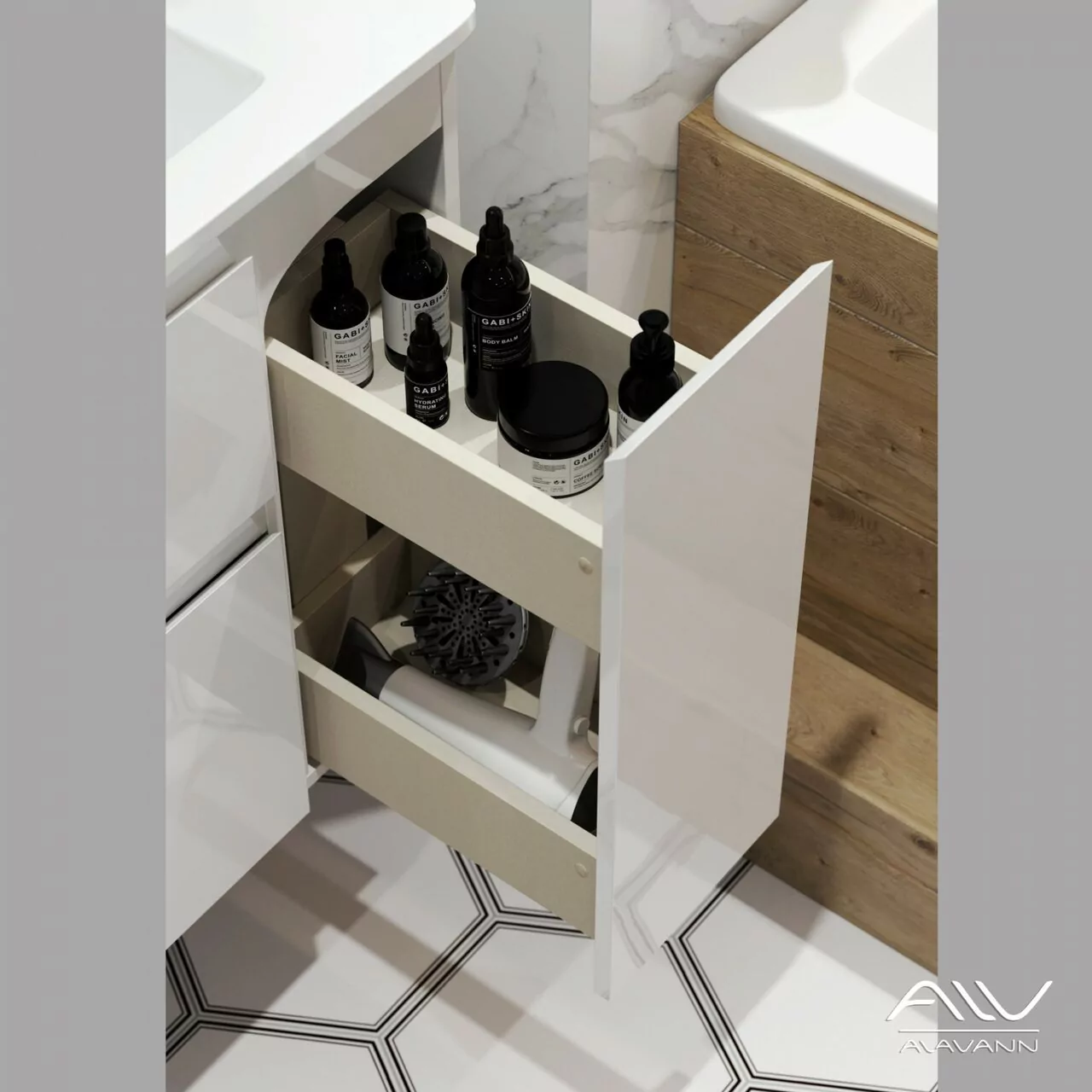 Тумба подвесная Alavann Eva 100 с раковиной Harmonia 100, белая