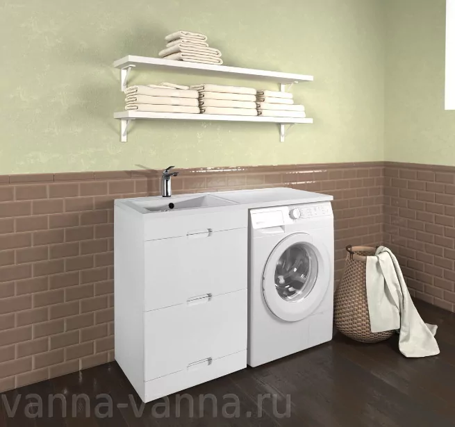Тумба напольная Vod-ok Айрис 58 с раковиной под стиральную машину 120 L левая, белая от магазина Vanna-Vanna.ru!
