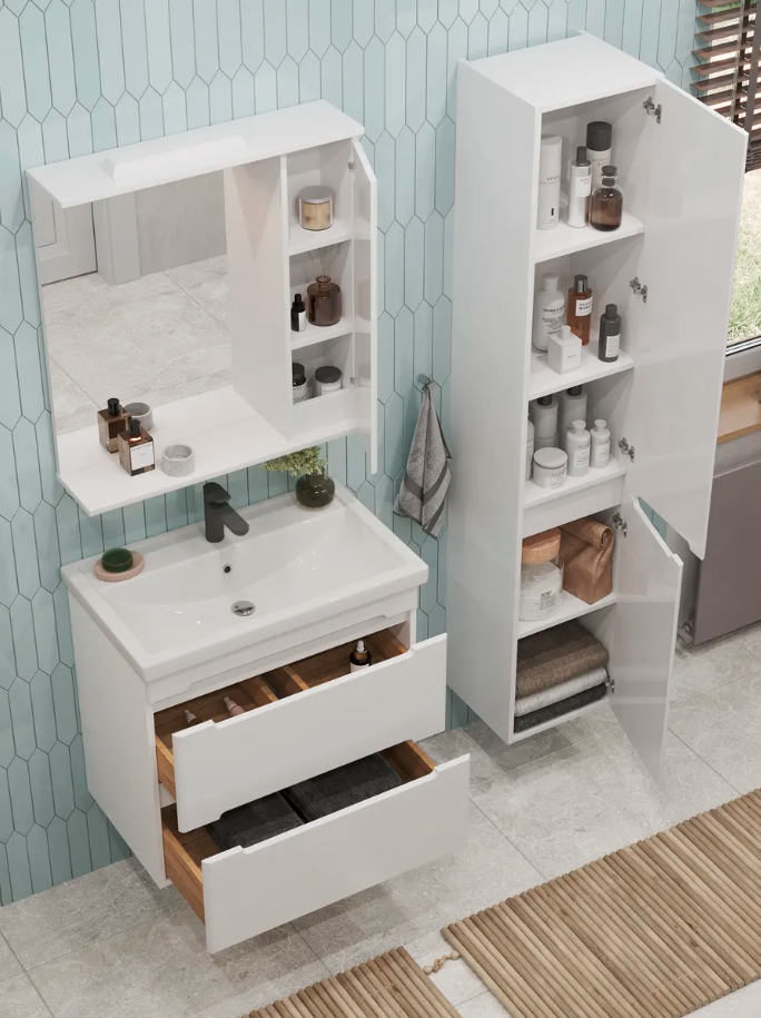 Тумба подвесная SanStar Адель 80 с раковиной Фест 80, белая