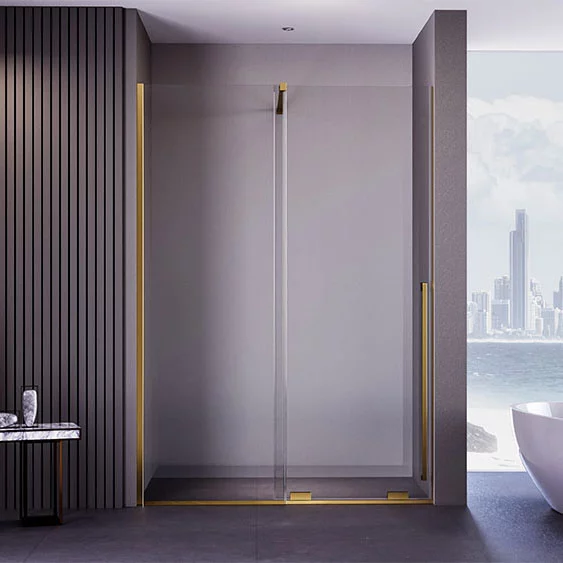 Душевая дверь Veconi Premium Trento PTDW-50G, 1100x2000, брашированное золото, стекло прозрачное