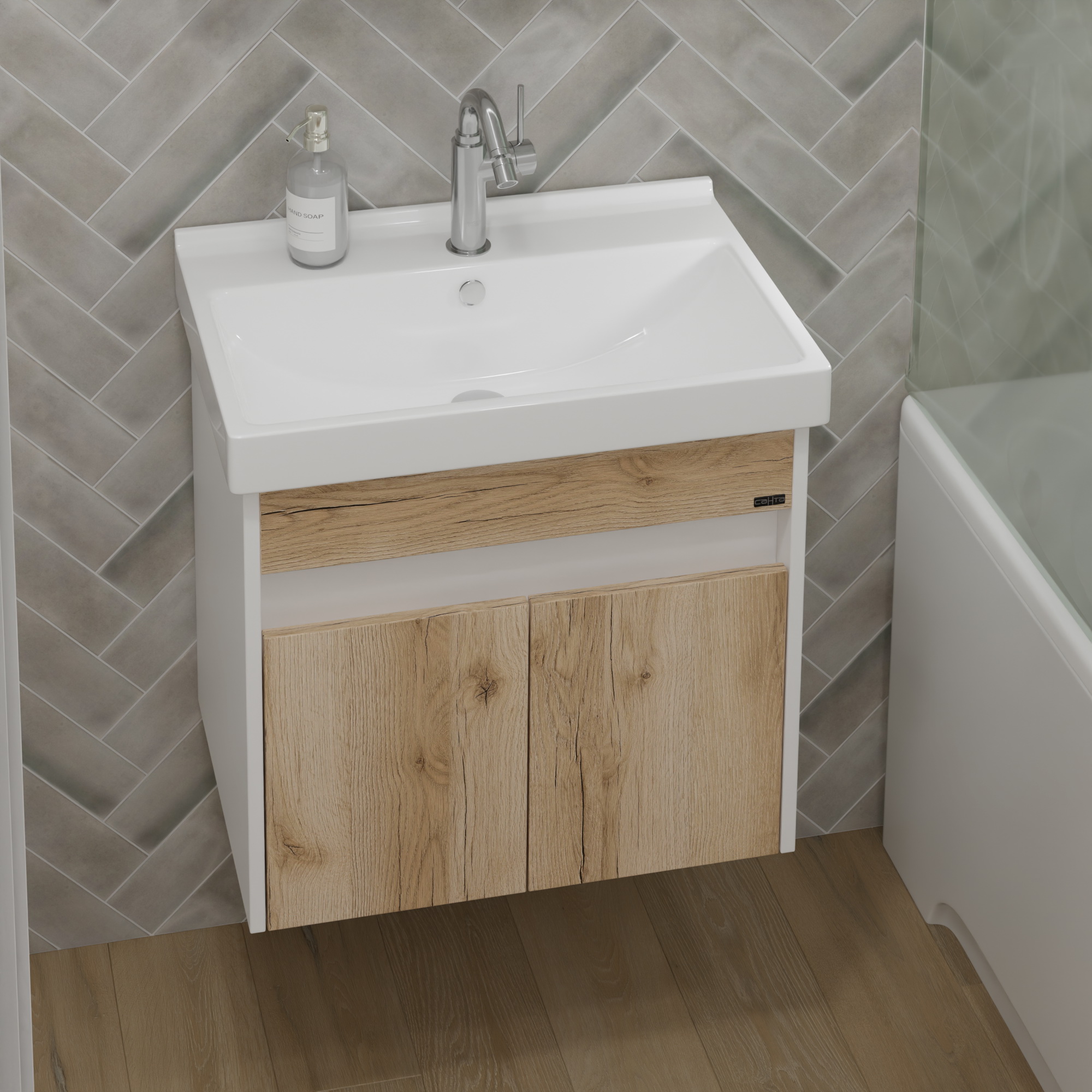 Тумба подвесная Санта Мира 60 с раковиной Fest 60, австрийский дуб, белый