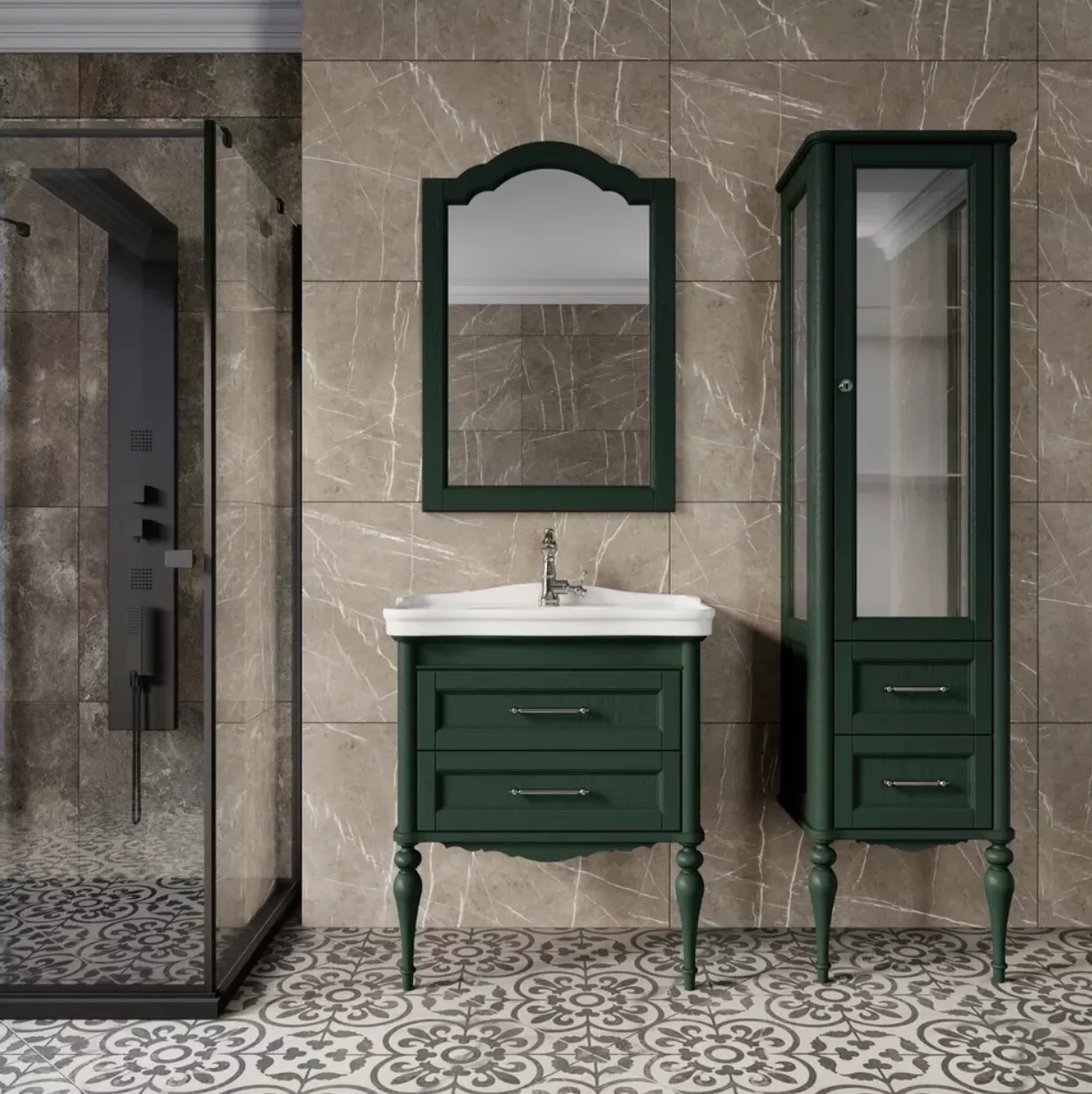 Пенал напольный ValenHouse Эстетика 50 R витрина, зеленый, хром