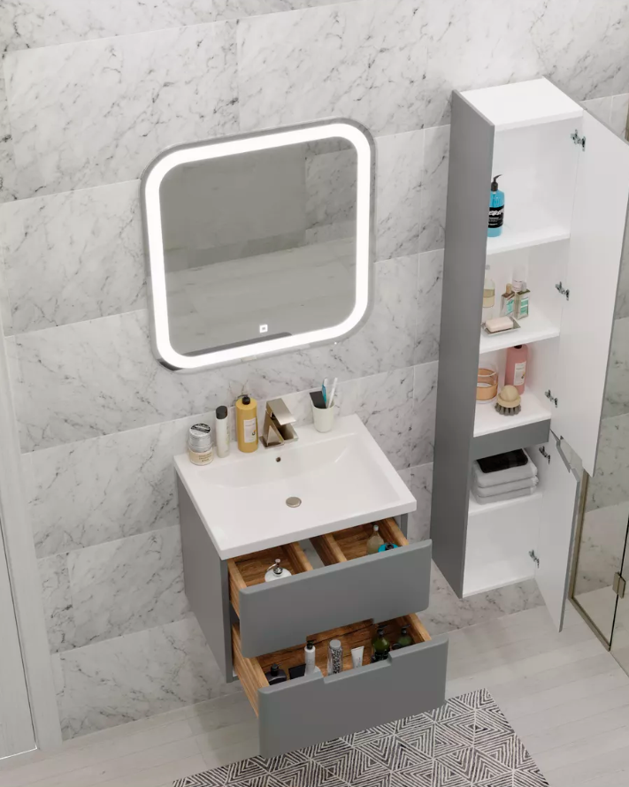 Тумба подвесная SanStar Noche 50 с раковиной Fest 50 Графит софт