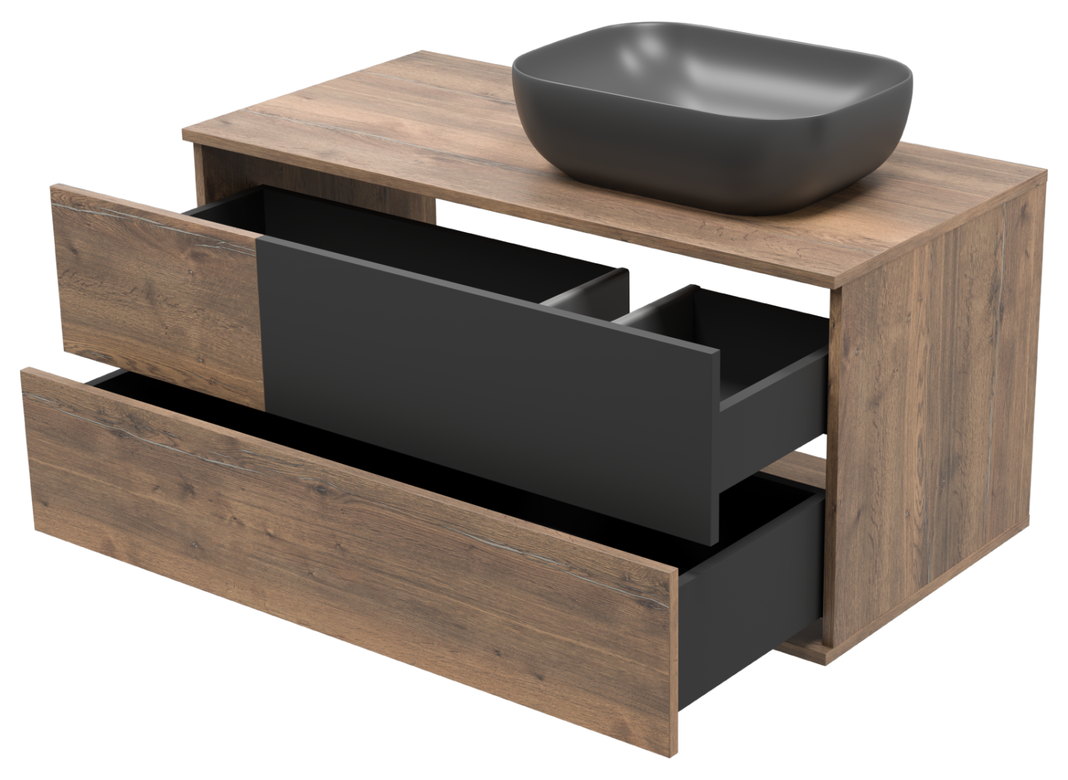 Тумба с раковиной Misty Коломбо 100 подвесная R, дуб галифакс/антрацит
