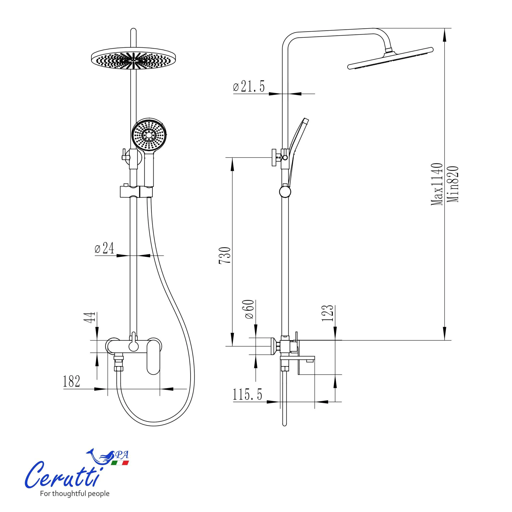 Душевая стойка Ceruttispa ORAZIO II RSGR из латуни, цвет серый