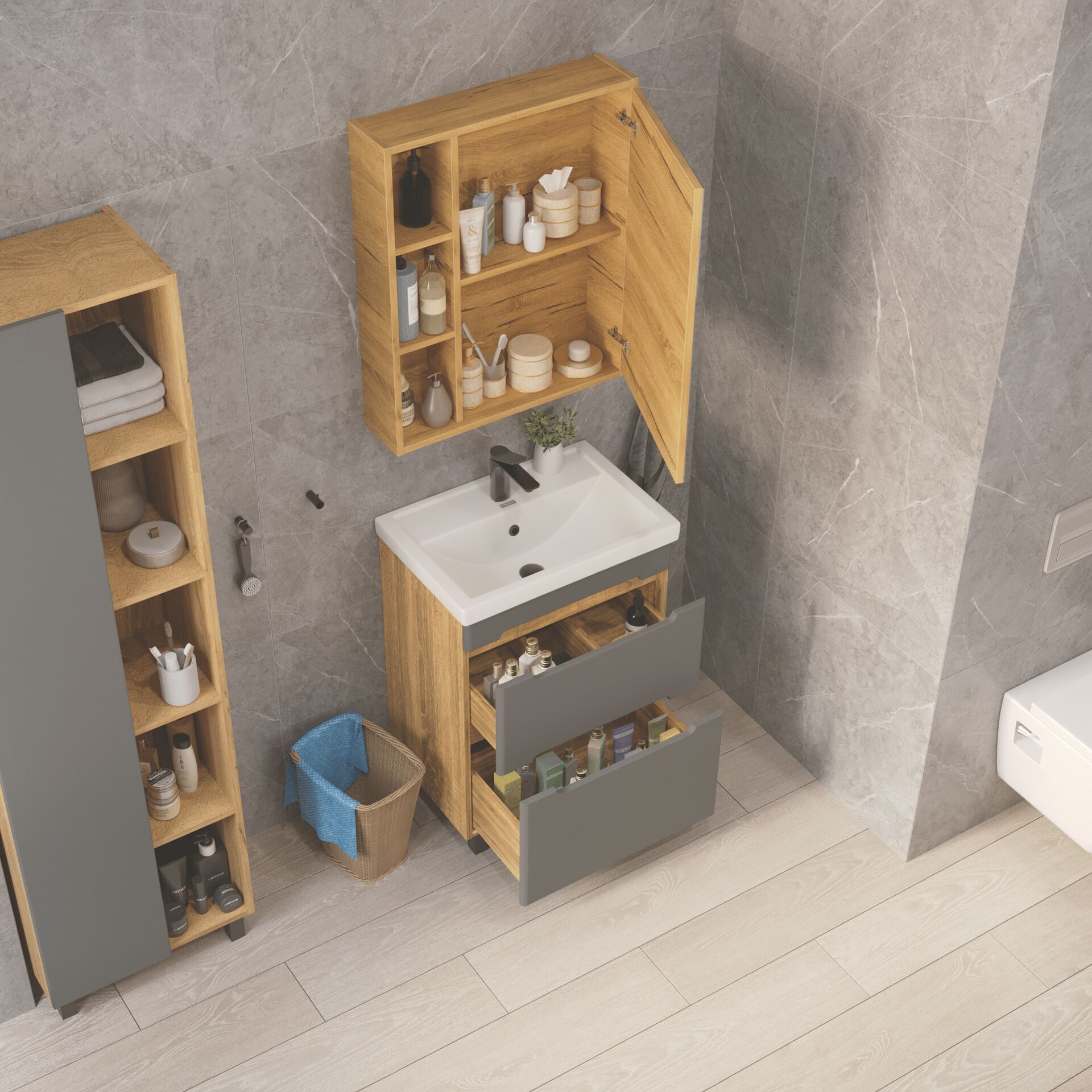 Тумба подвесная SanStar Diva 60 с раковиной Фостер 60 (комплект), Gold Craft