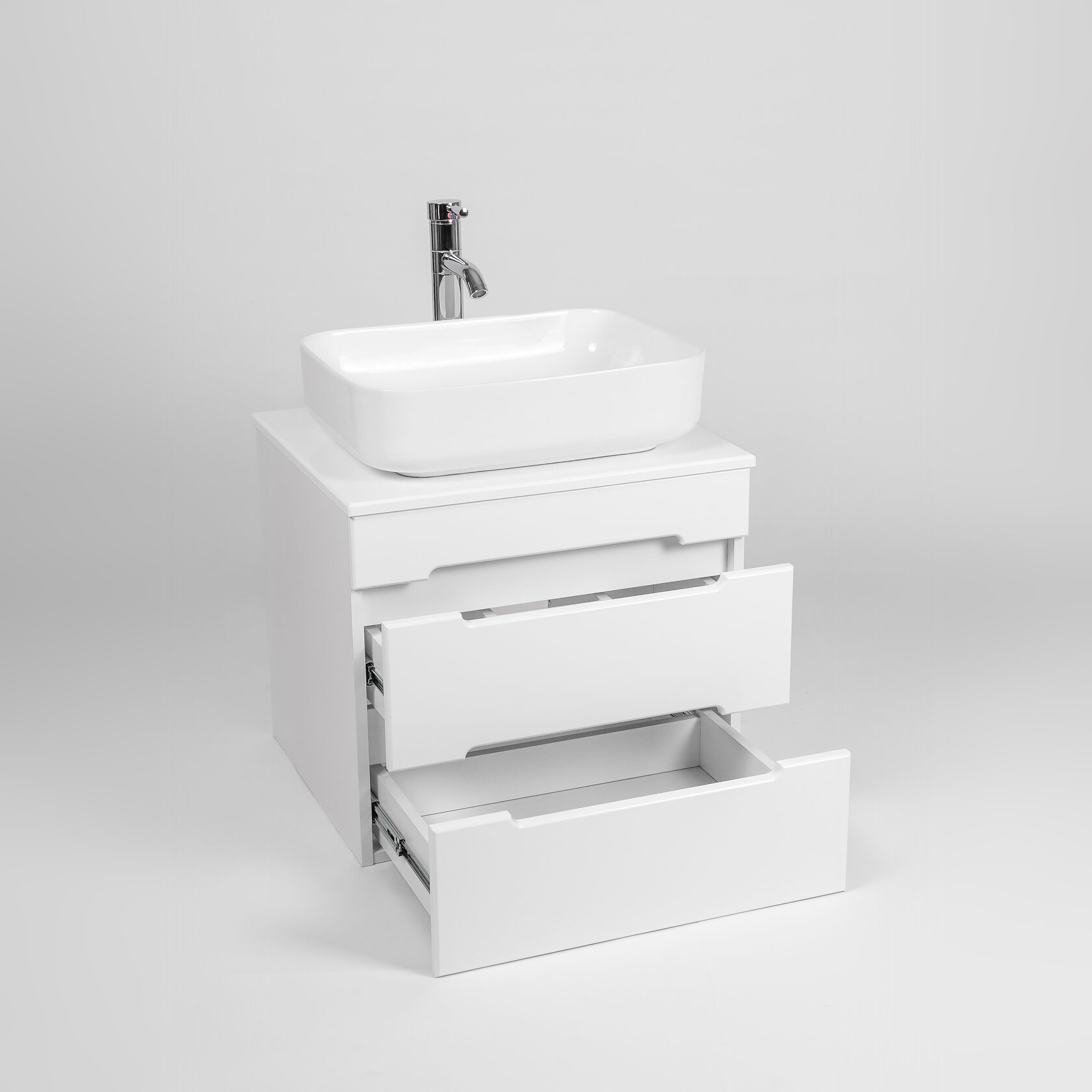 Тумба подвесная Viant Марсель 57 с раковиной Moduo 50, два ящика, белый