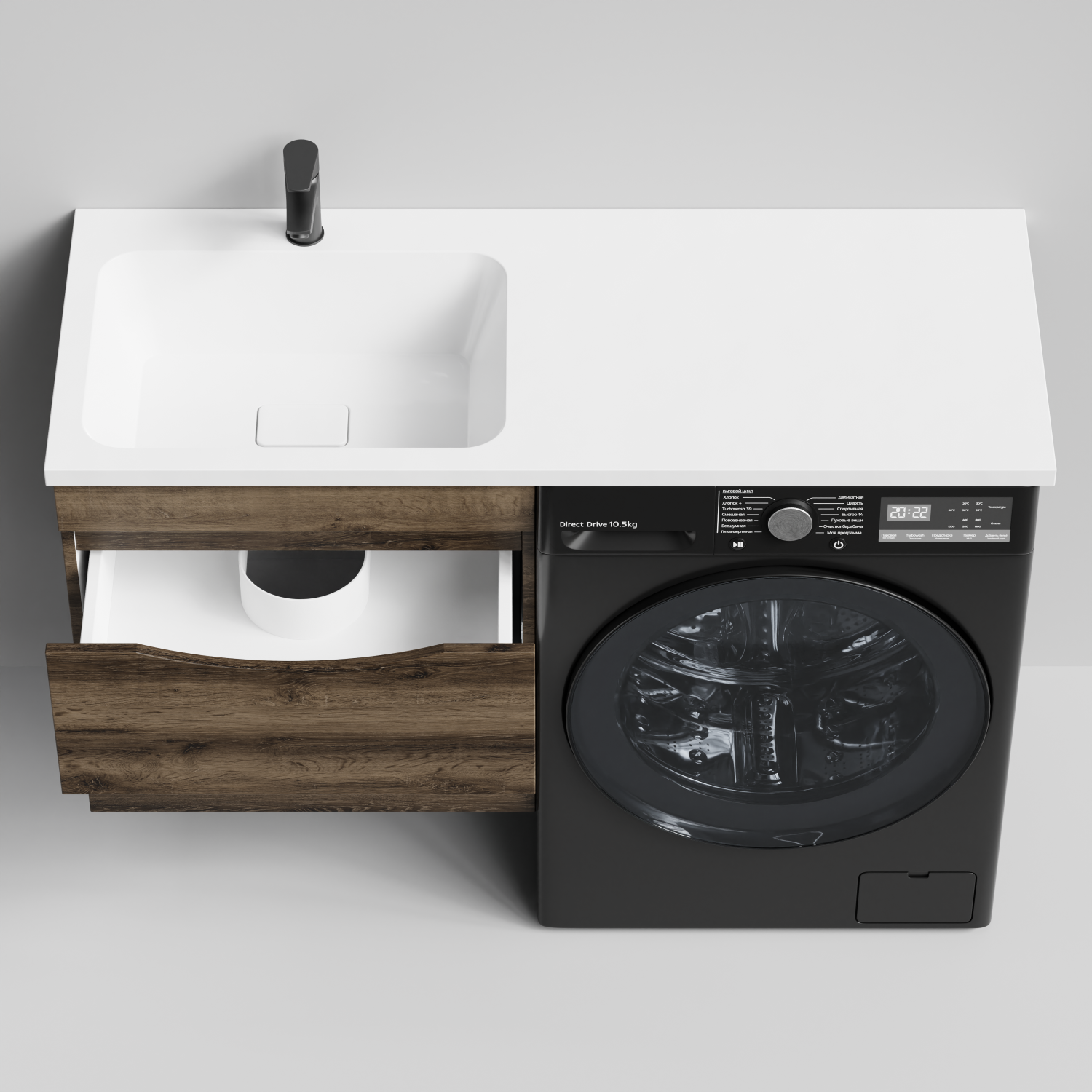 Тумба Vod-ok 58 с раковиной Смайл 120 подвесная, под стиральную машину, левая, Дуб крымский коричневый