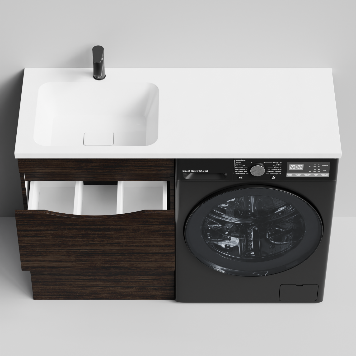 Тумба Vod-ok 58 с раковиной Смайл 120 напольная, под стиральную машину, левая, Палисандр