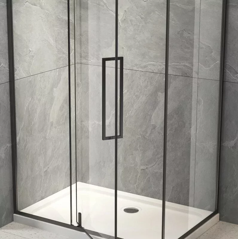 Душевая дверь Veconi VN34B 100 в нишу, распашная, прозрачное стекло, черный матовый