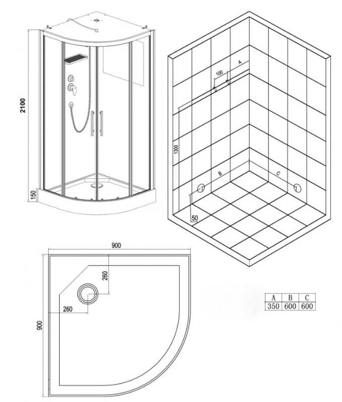 Душевая кабина ESBANO EST-FORA-90CR 90х90х213