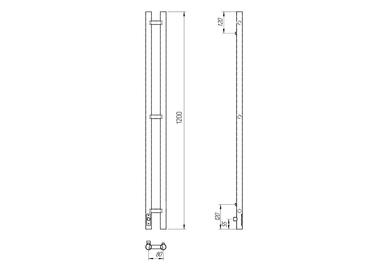 Полотенцесушитель электрический Laris Прайм Дуэт ЧКЧ 80х1200 Круг, левый, черный матовый