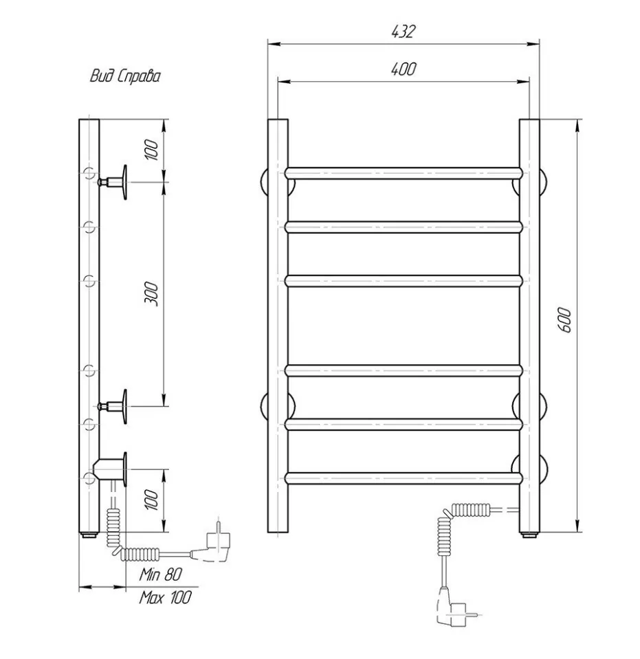 Полотенцесушитель электрический Domoterm Аврора DMT 109-6 40Х60 EK R правый, белый матовый
