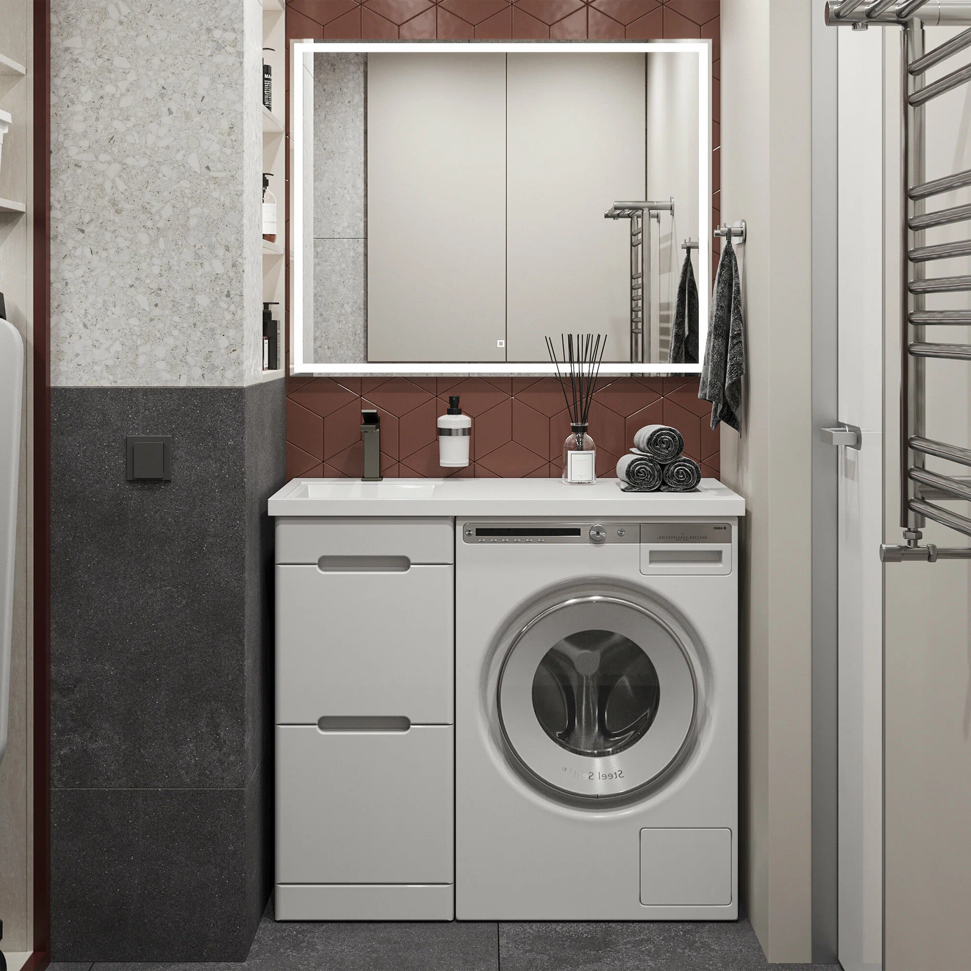 Тумба напольная SanStar Толедо 40 с раковиной Даллас 100 левый белая