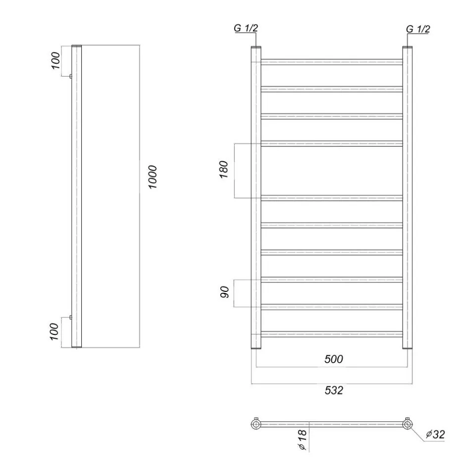 Полотенцесушитель водяной Domoterm Медея П10 500х1000 золото