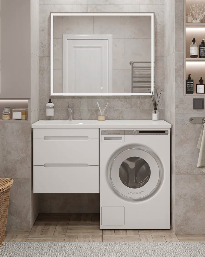 Тумба подвесная SanStar Толедо 50 с раковиной Даллас 110 левый белая