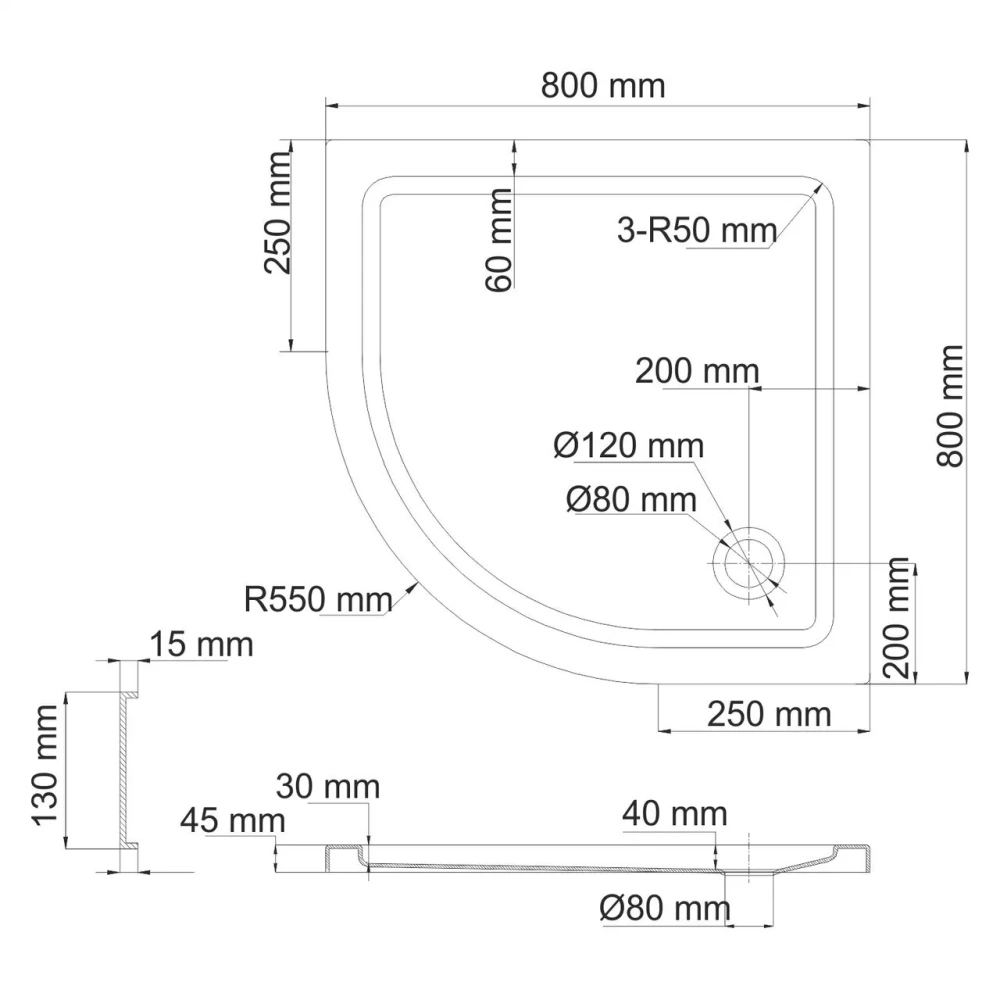 Поддон для душа WasserKraft Isen 26T00 80х80 полукруглый, акриловый, белый от магазина Vanna-Vanna.ru!
