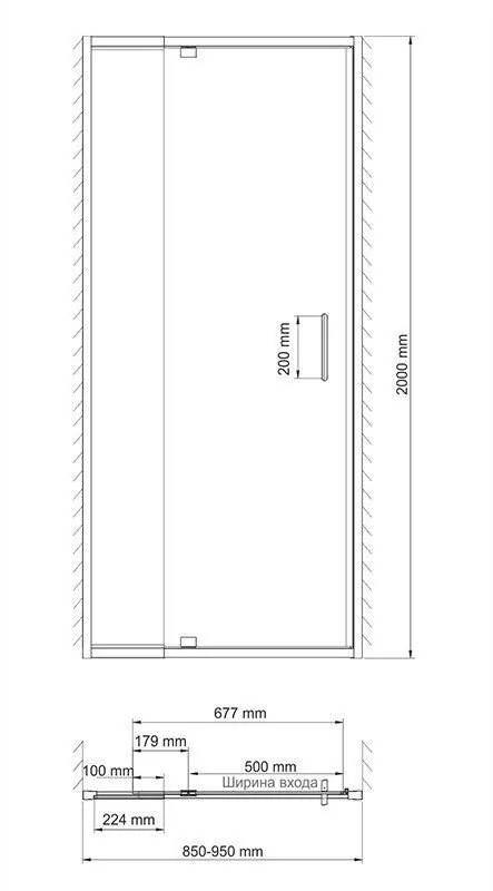 Душевая дверь WasserKraft Berkel 48P04 90 в нишу, распашная, прозрачное стекло, хром