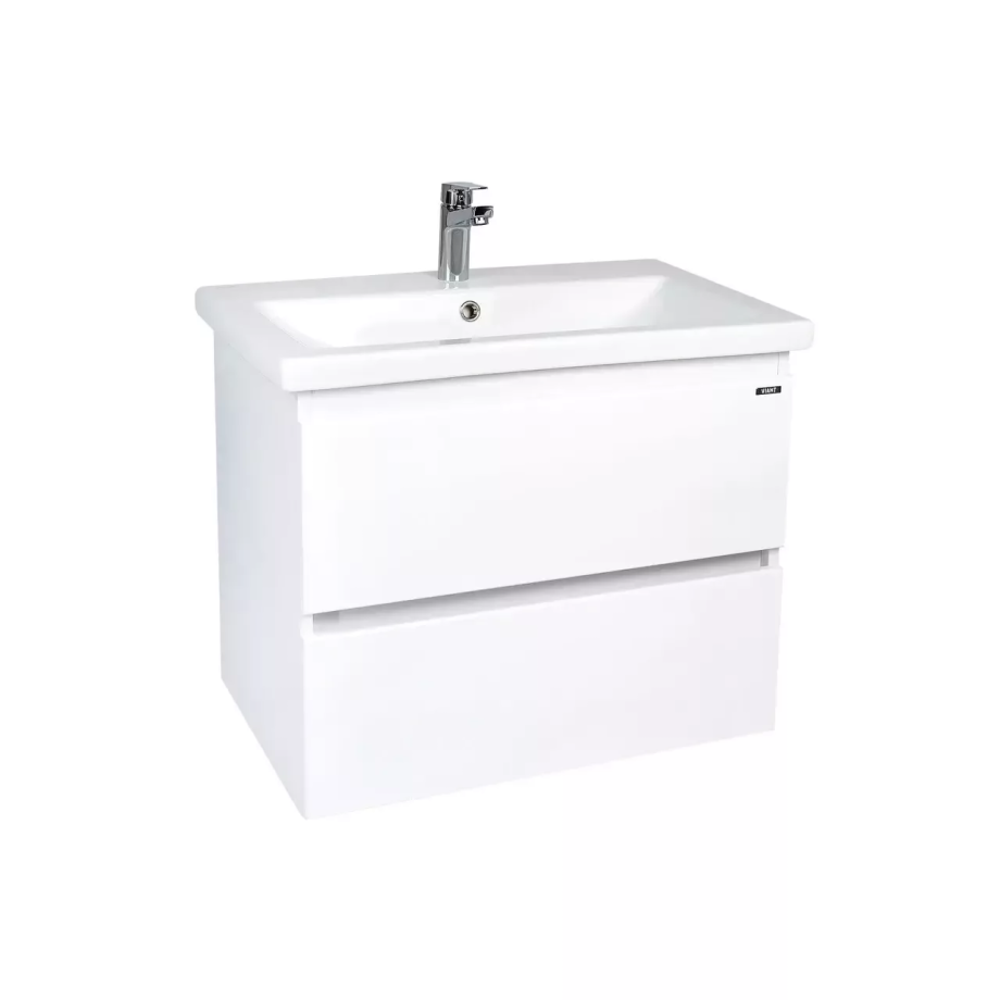 Тумба подвесная Viant Мальта 70 с раковиной Como 70, два ящика, белый