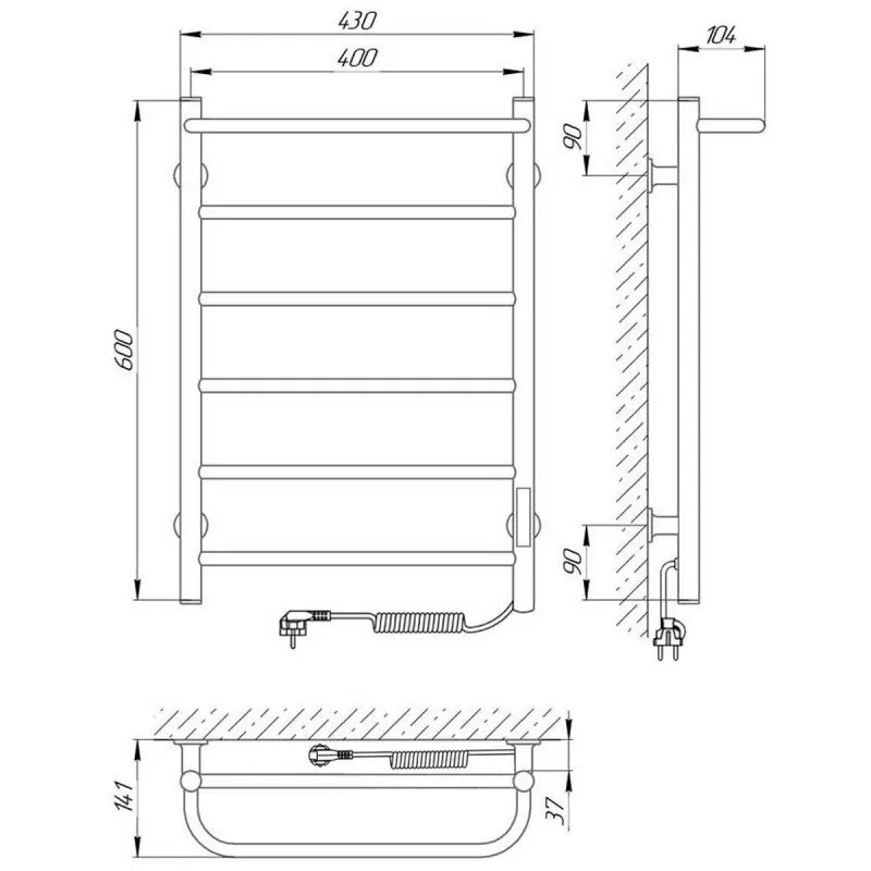 Полотенцесушитель электрический Laris Прайм ЧК 400х600 правый, черный матовый от магазина Vanna-Vanna.ru!