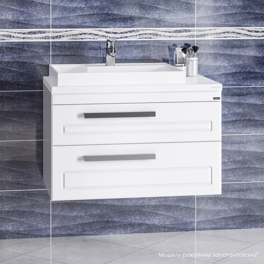 Тумба с раковиной Санта Нептун 80 2 ящика, подвесная, белая